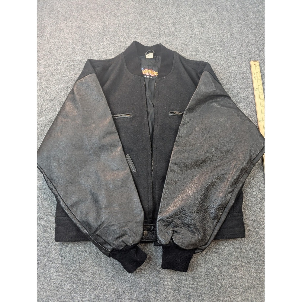 Vintage Easyriders Jacket Mens Medium Black Wool Leather‎ Bomber Motorcycle USA